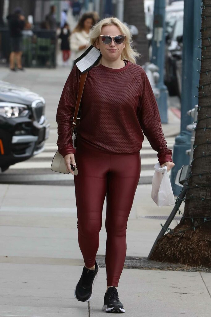 Rebel Wilson in a Burgundy Color Outfit