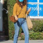 Robin Tunney in a Yellow Cardigan Goes Shopping on Melrose Place in West Hollywood