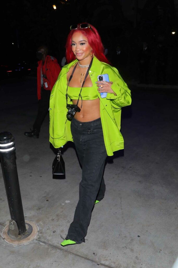 Saweetie in a Neon Green Jacket