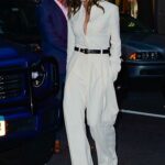 Victoria Beckham in a White Pantsuit Returns to Her Hotel in New York