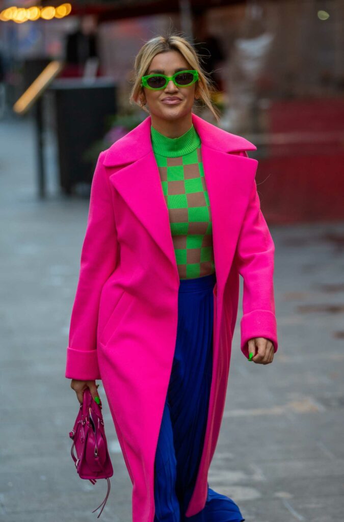 Ashley Roberts in a Neon Pink Coat