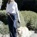 Diane Keaton in a White Turtleneck Walks Her Dog in Brentwood