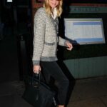 Donna Air in a Grey Cardigan Leaves the Ivy Chelsea Garden in London