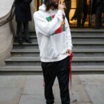 Jared Leto in a Baby Blue Beanie Hat Leaves the Corinthia Hotel in London