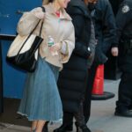 Jessica Seinfeld in a Blue Skirt Exits ABC Studios in New York