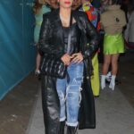 Keyshia Cole in a Black Leather Coat Leaves Paris Hilton and Carter Reum’s Wedding After-Party at the Santa Monica Pier in Santa Monica