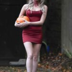 Lilly-Sue McFadden in a Red Dress Heads Out to a Halloween Party in Alderley Edge