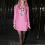 Mary Furze in a Pink Dress Arrives at Valentino Beauty VIP Dinner at NoMad in London