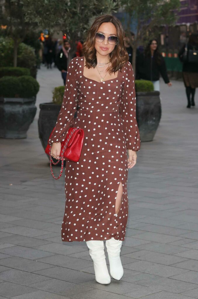 Myleene Klass in a Brown Polka Dot Dress