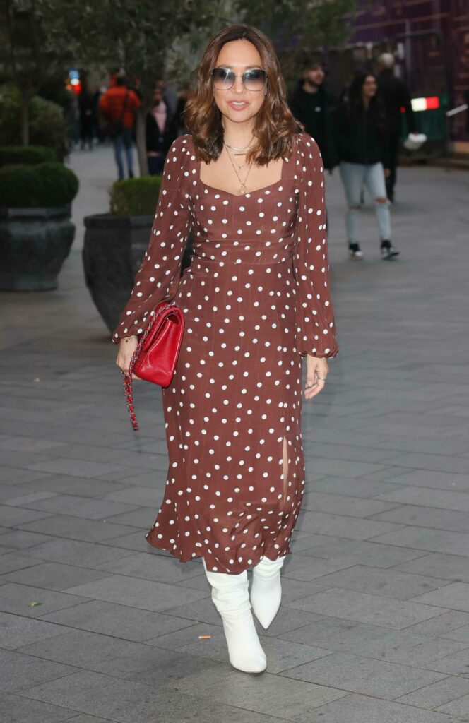 Myleene Klass in a Brown Polka Dot Dress