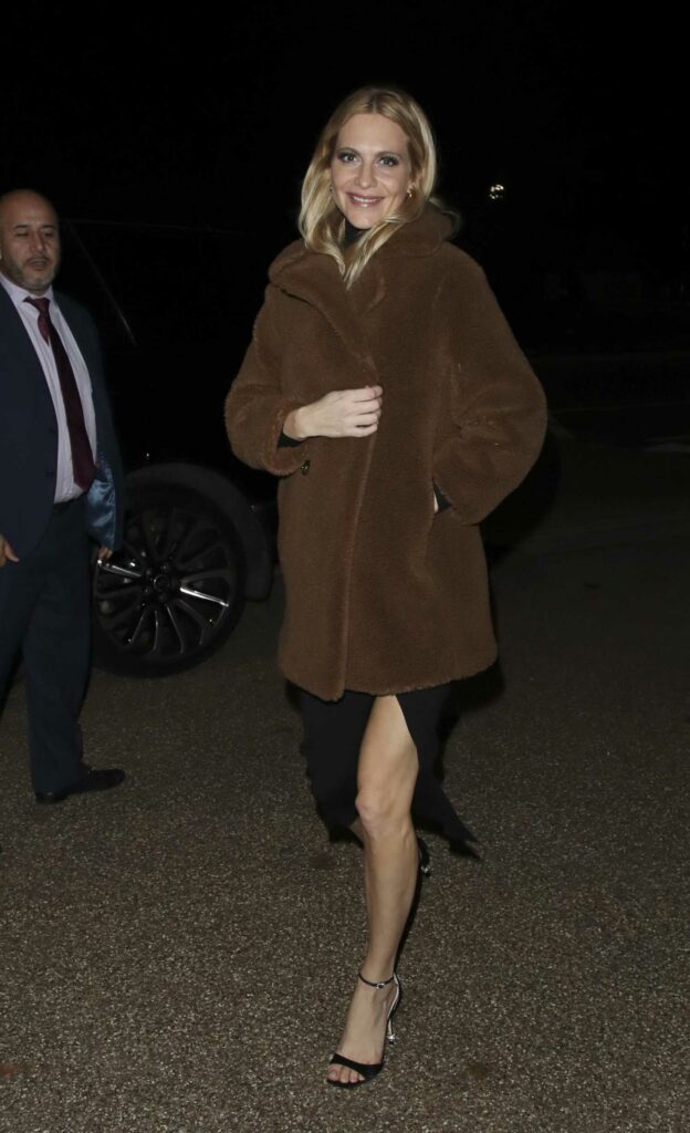 Poppy Delevingne in a Brown Fur Coat