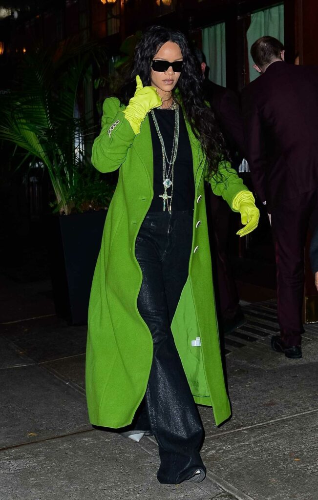 Rihanna in a Green Coat