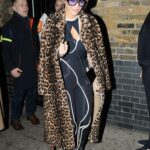Rita Ora in an Animal Print Fur Coat Arrives at the Trendy Chiltern Firehouse in London