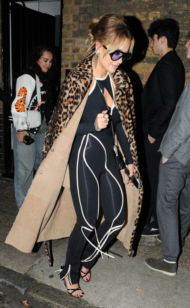 Rita Ora in an Animal Print Fur Coat