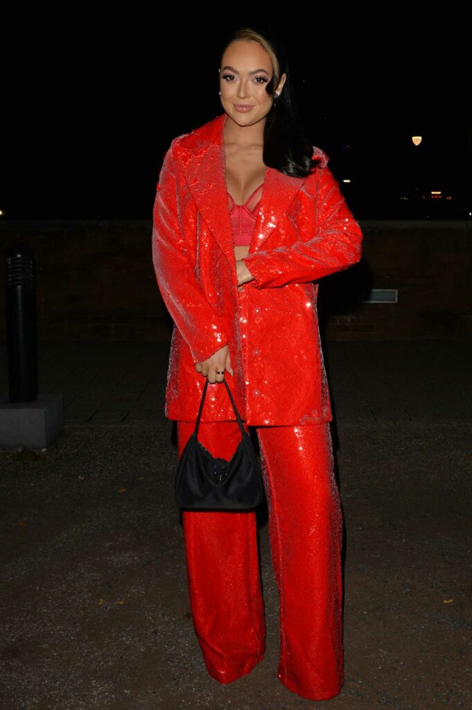 Sharon Gaffka in a Red Pantsuit