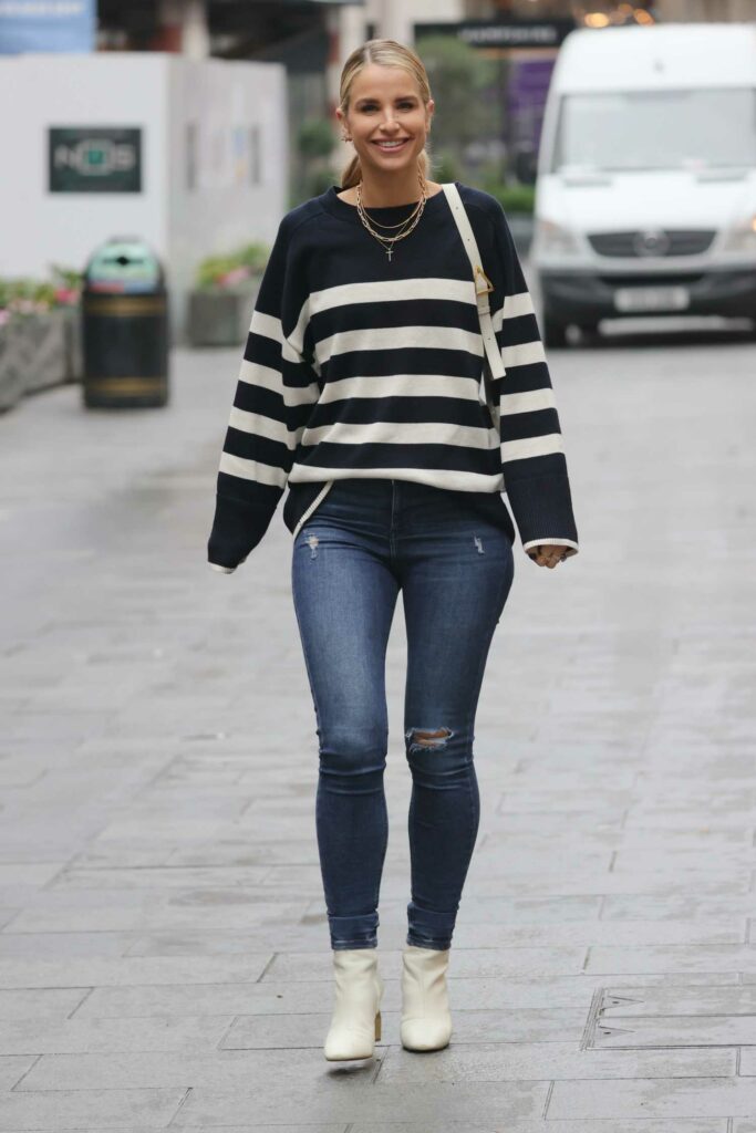 Vogue Williams in a Striped Sweatshirt