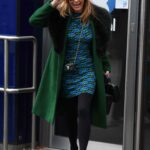 Amanda Holden in a Green Coat Leaves the Global Radio Studios in London