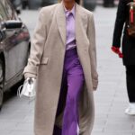 Ashley Roberts in a Purple Pants Leaves the Global Radio Studios in London