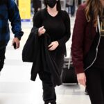 Billie Eilish in a Black Protective Mask Arrives at JFK International Airport in New York