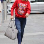 Charlotte Hawkins in a Red Sweatshirt Arrives at the Global Radio in London