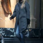 Kate Moss in a Grey Coat Goes Shopping in Mayfair in London