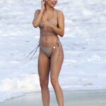 Kimberley Garner in a Beige Bikini Does a Photoshoot on the Beach in St.Barth