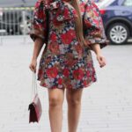 Rebecca Ferguson in a Floral Mini Dress Arrives at the Hilton Hotel in Liverpool