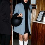 Rosalia in a Blue Blazer Holds a Helmet while Stepping Out to Dinner in West Hollywood