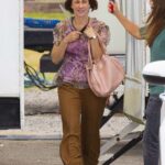 Vera Farmiga in a Floral Blouse on the Set of Her New Series Five Days at Memorial in New Orleans
