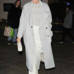 Vogue Williams in a Grey Coat Leaves the Heart Radio in London