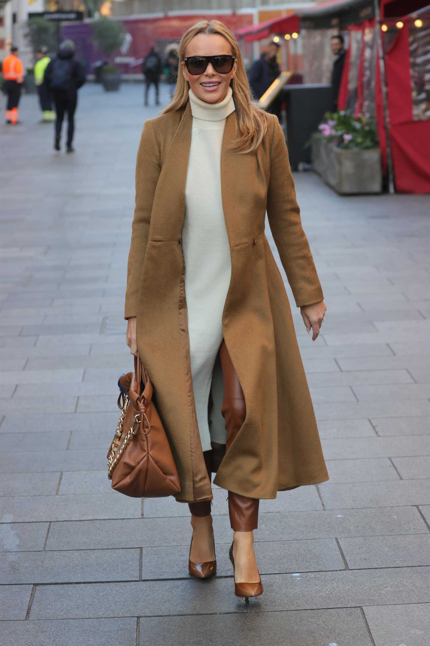 Amanda Holden in a Caramel Coloured Coat Leaves the Heart Radio in