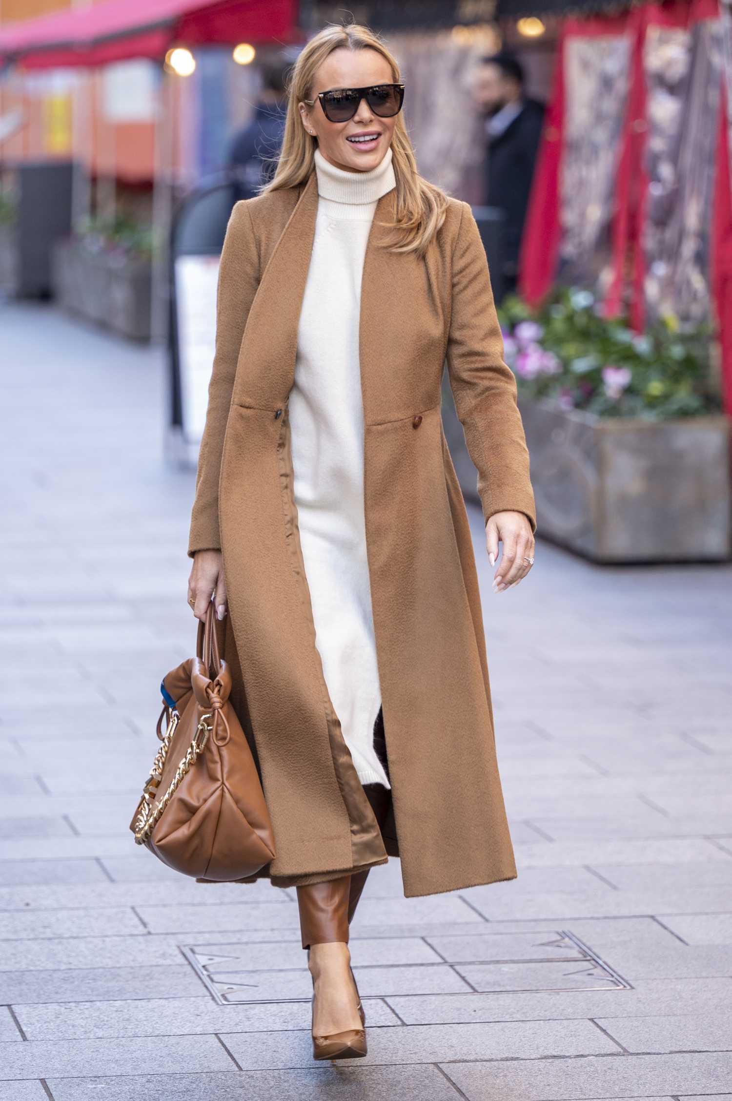 Amanda Holden in a Caramel Coloured Coat Leaves the Heart Radio in