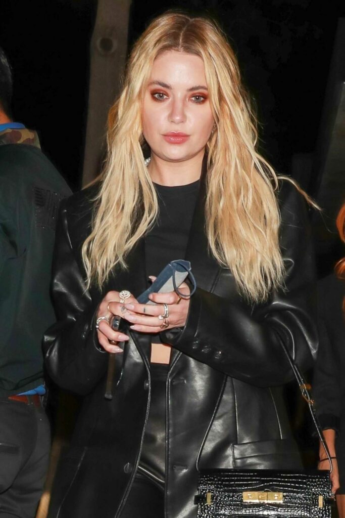 Ashley Benson in a Black Leather Suit