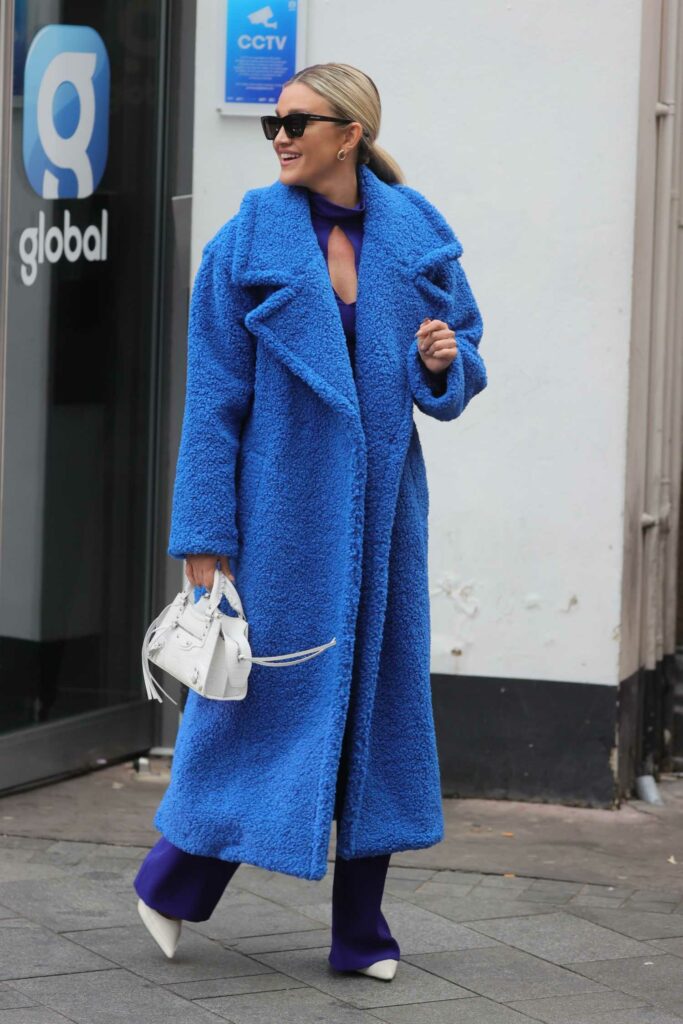 Ashley Roberts in a Blue Faux Fur Coat