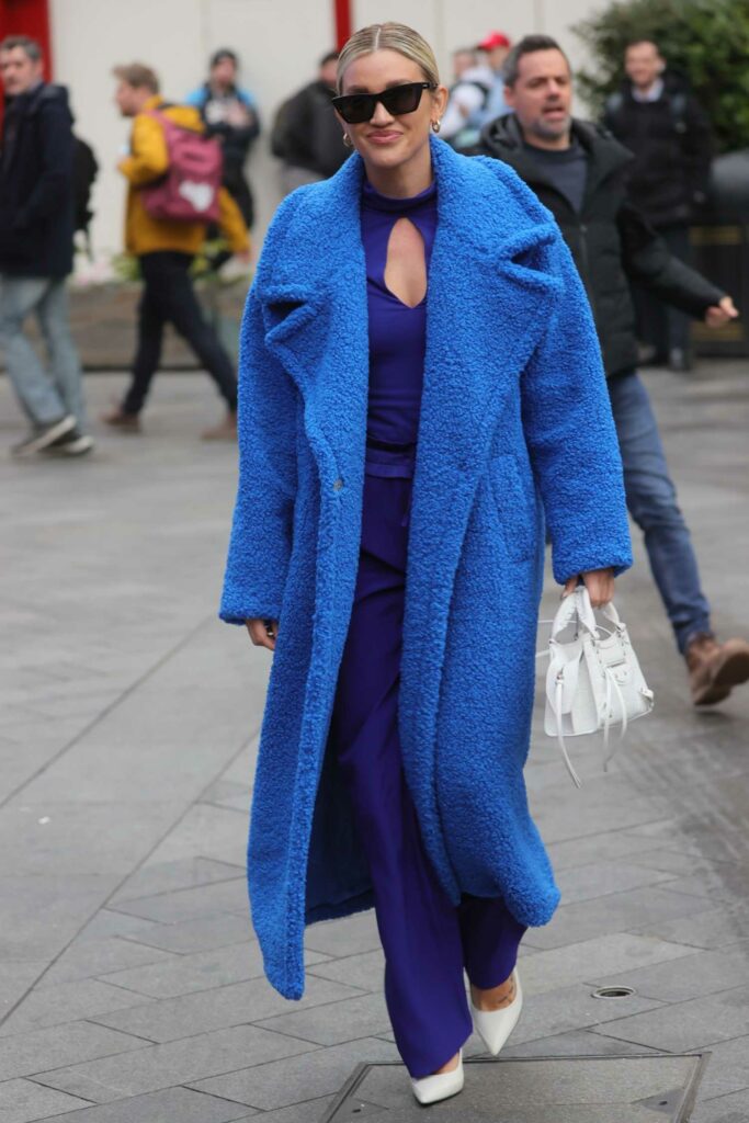 Ashley Roberts in a Blue Faux Fur Coat
