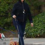 Cybill Shepherd in a Black Hoodie Walks Her Dog in Los Angeles