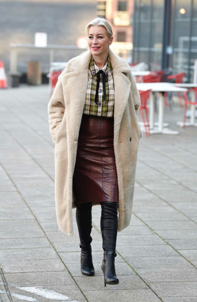 Denise Van Outen in a Beige Fur Coat