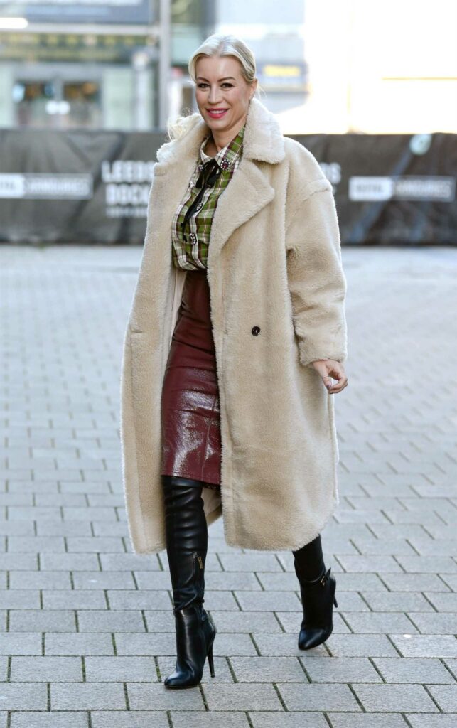 Denise Van Outen in a Beige Fur Coat