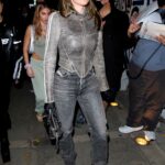Julia Fox in a Grey Leather Jacket Arrives for Dinner Craig’s in West Hollywood