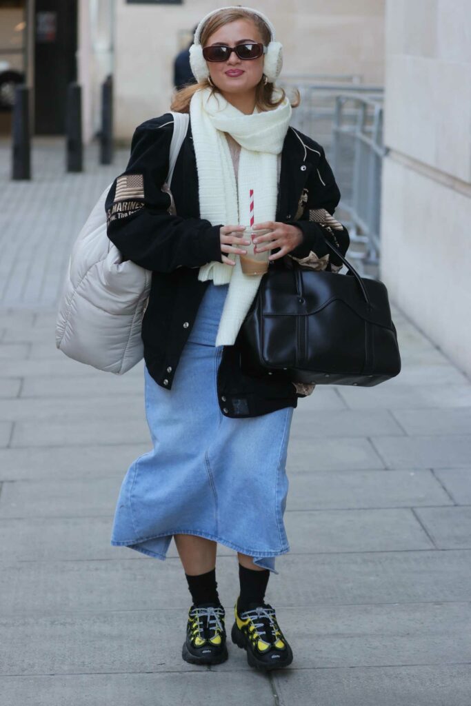 Maisie Smith in a Blue Denim Skirt
