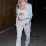 Nikita Dragun in a Grey Ensemble Arrives to Party at The Nice Guy in West Hollywood