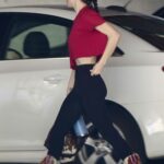 Scout Willis in a Red Cropped T-Shirt Arrives to a Yoga Class in Silverlake