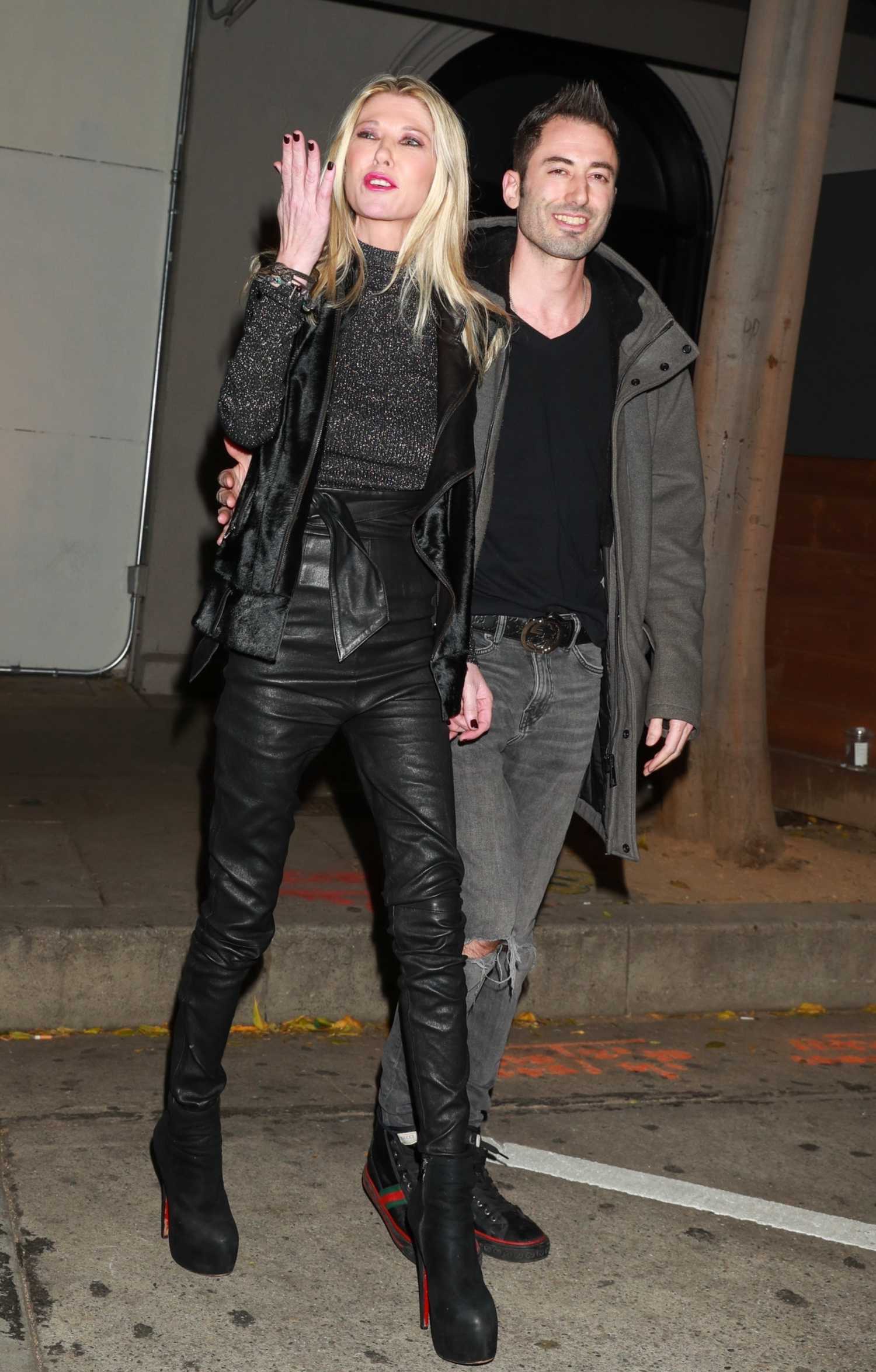 Tara Reid in a Black Leather Pants Leaves Craig’s in West Hollywood