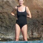 Uma Thurman in a Black Swimsuit on Holiday in St. Barts