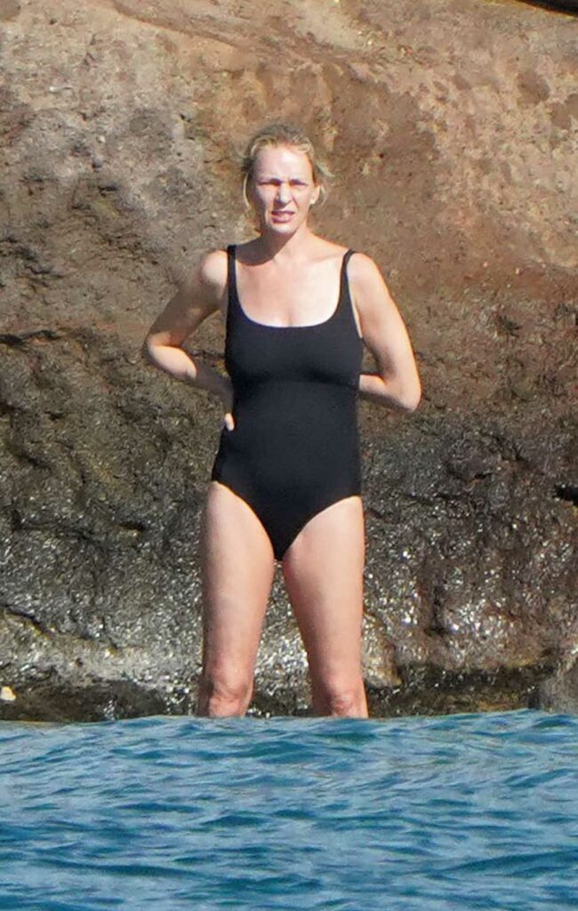 Uma Thurman in a Black Swimsuit