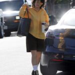 Alia Shawkat in a Yellow Shirt Goes to Her Office in Los Angeles