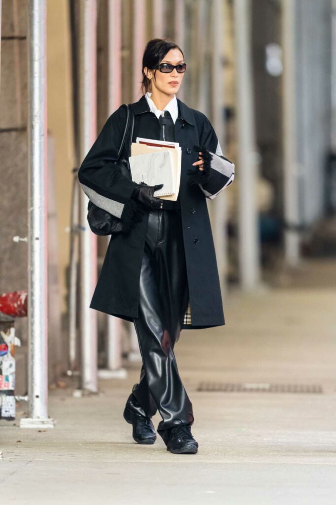 Bella Hadid in a Black Coat