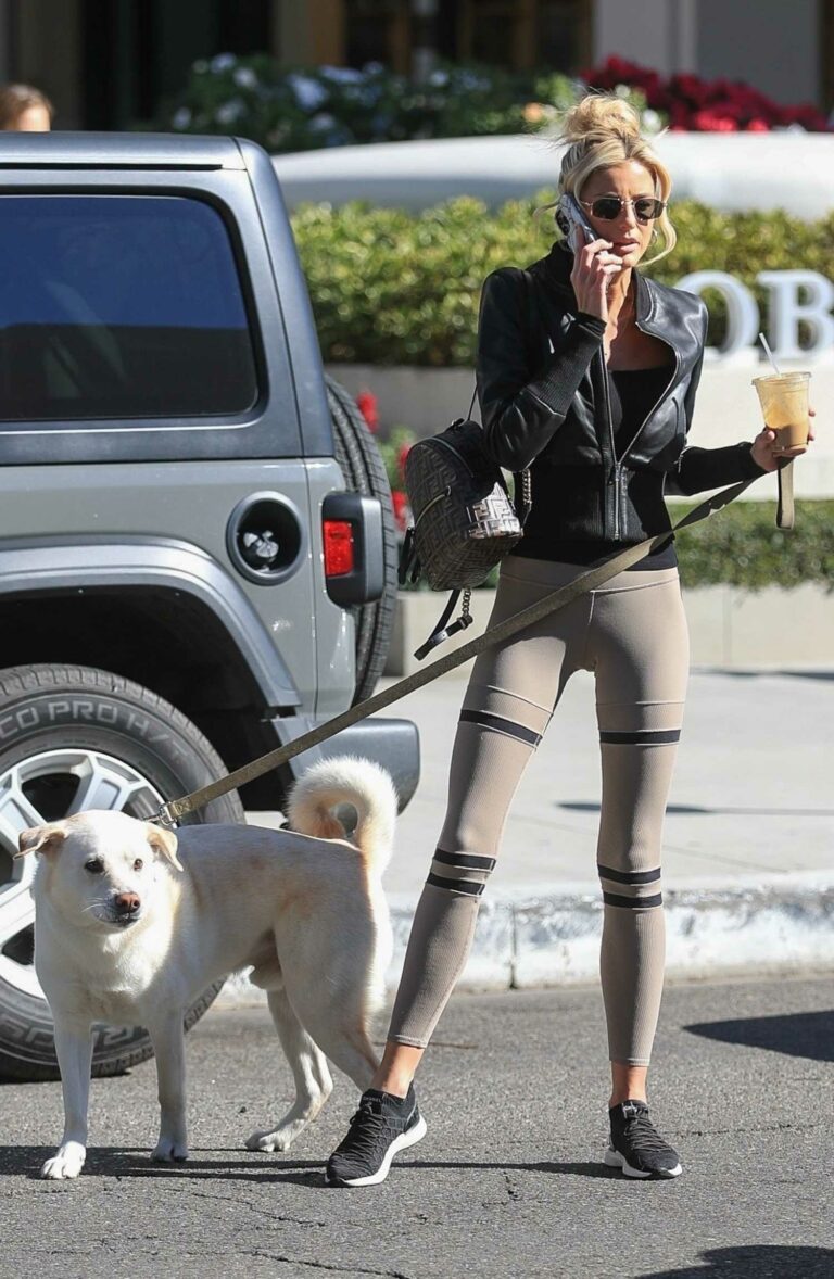 Emma Hernan in a Black Leather Jacket Walks Her Dog in West Hollywood ...