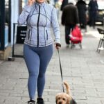 Frankie Essex in a Blue Leggings Walks Her Dog in Essex