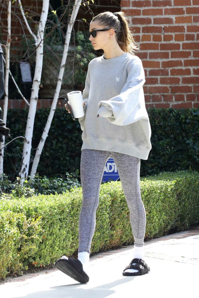 Hailey Bieber in a Grey Sweatshirt